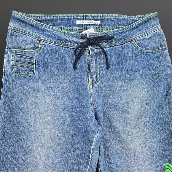 Vintage 90s Y2K Denim Capri Pants Jeans Embroidered Flowers Size 11 Fairy Boho - Picture 5 of 8